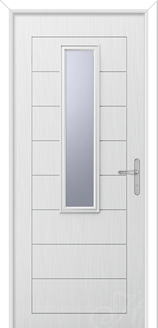 a white composite door with one piece of glass
