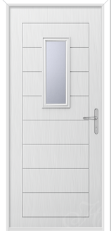 a white composite door with one glass panel