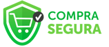 Selo verde de "Compra Segura" com ícone de carrinho de compras protegido por escudo, indicando que o