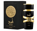 a black and gold perfume with a black box