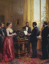 a painting of a man and woman in formal dress