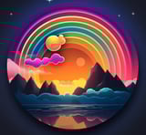 a rainbow - colored sunset with a rainbow - colored rainbow - colored sky