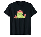Frog with Mushroom Hat and Snail, Kawaii Aesthetic T-Shirt