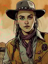 Portrait photo transformed into a woman in a cowboy hat and a cowboy hat