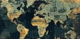 a_modern_dynamic_world_map_with_key_historical_landmarks and historic figures history ai