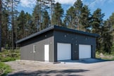 A black painted garage on wood natural painting