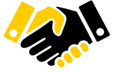 a yellow and black sign with a yellow arrow