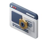 Icono 3D de ventana de navegador con candado dorado, simboliza seguridad SSL y protección de datos en Egremy Digital.