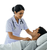 A nurse is helping a patient in bed, ensuring their comfort and medical needs are met.