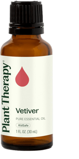 Plant Therapy Vetiver essential oil bottle labeled KidSafe, 30 ml size, clean cream label