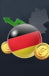 a german flag with a green arrow pointing up