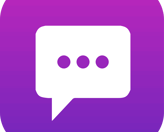 a purple square with a speech bubble in the middle