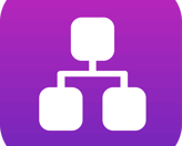 a purple and white icon of a computer monitor