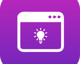 a purple square button with a light bulb on it