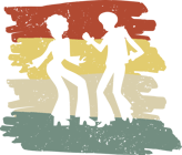 a couple of people dancing in a retro style