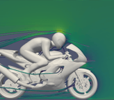 A data visualization of airflow on a motor bike.