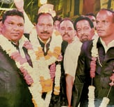 Owner Manohar Lal, Master Madal Lal, and Ashok of the Manohar Brass Band during the old days at the Gangaur festival.