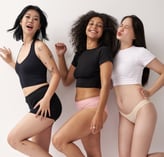 happy women lady wear period panties and menstrual protection natural organic