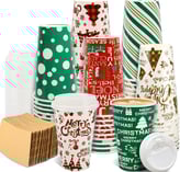  Christmas Disposable Coffee Cups with Lids and Sleeves