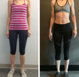 The before and after image of a lady who did a weight loss program