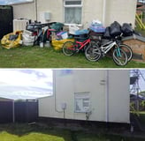 before and after pictures of waste removed from the side of a house in worcester city