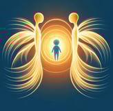 a person standing in front of a light bulb
