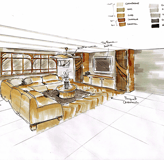 Croquis de perspective d'un salon d'un projet de HOJE STUDIO