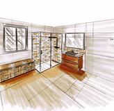 Croquis de perspective de salle de bain d'un projet de HOJE STUDIO