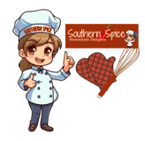 a cartoon character holding a sign that says southern fried chicken