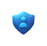 a guide app blue shield shield icon with a person in the center