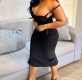 Summer jones in elegant black evening dress. 