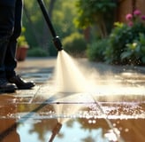a person using a pressurer to clean a tile floor