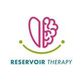 pink heart logo split in half, right is a brain, green line underneath and blue Reservoir Therapy