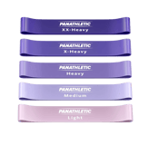 Set van vijf Panathletic weerstandsbanden in verschillende kleuren (groen, blauw, geel, rood, zwart)