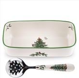 Spode Christmas Tree Cranberry Sauce Serving Dish with Slotted Spoon 