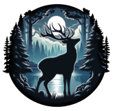 a deer in the woods with a full moon in the background