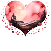 a heart shaped picture of a mountain scene with a heart shaped photo
