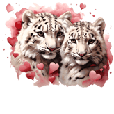 two white tigers in love with hearts