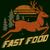 T-shirt: Fast Food deer hunting shirt with vintage sunset and bold motion text