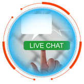 Finger tapping a live chat icon for remote tech support.