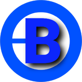 a blue and white logo with the letter b