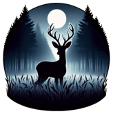 a deer in the woods with a full moon in the background