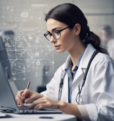 A female doctor working on analytics on her laptop