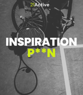 image of sa wheelchair tennis player from above. Text on top of the image says 'Inspiration p**n.'
