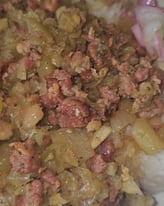 chouchou battu avec chair a saucisses et oignons