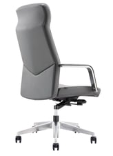 Rear view of grey executive chair showing smooth contour and metal base