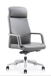 High-back grey executive chair with slim armrests and five-star aluminium base