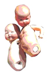Colour separated image of 2 broken dolls by Christine Gallagher