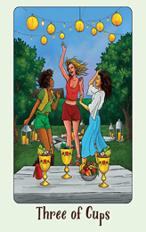 Jasper tarot  three of cups a tarot card deck with three women in the foreground