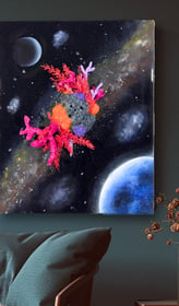 a painting of a flower in a living room